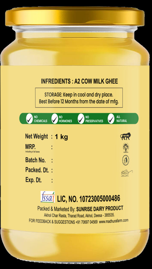 A2 Cow Desi Ghee - Made Using Traditional Bilona Method